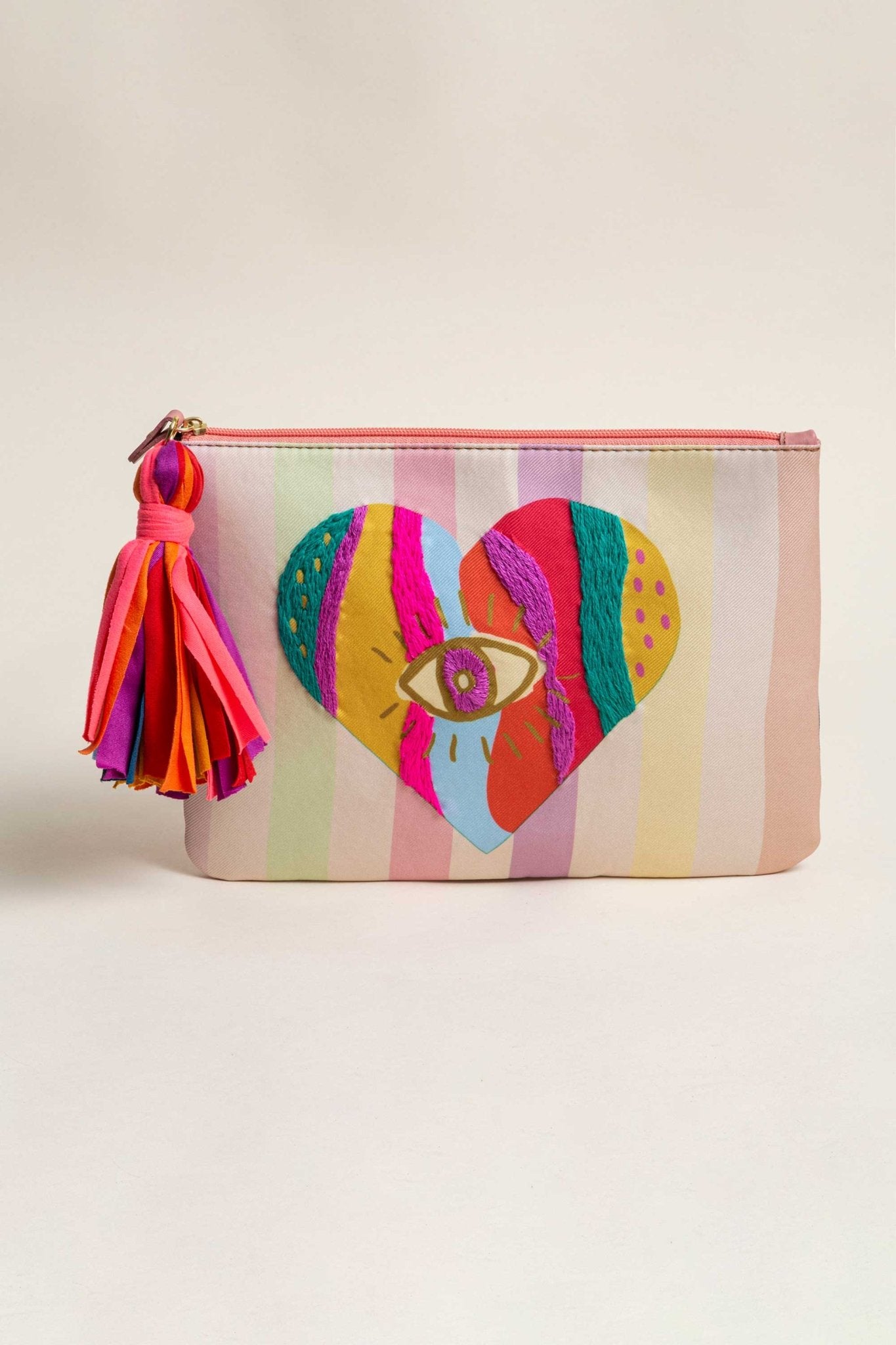 Pouch bag bordada Corazón Rayas - LOVENOCK